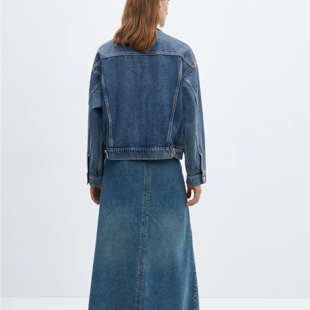 Mango Blue Denim Jacket with Cream Collar - Picture 3 of 6
